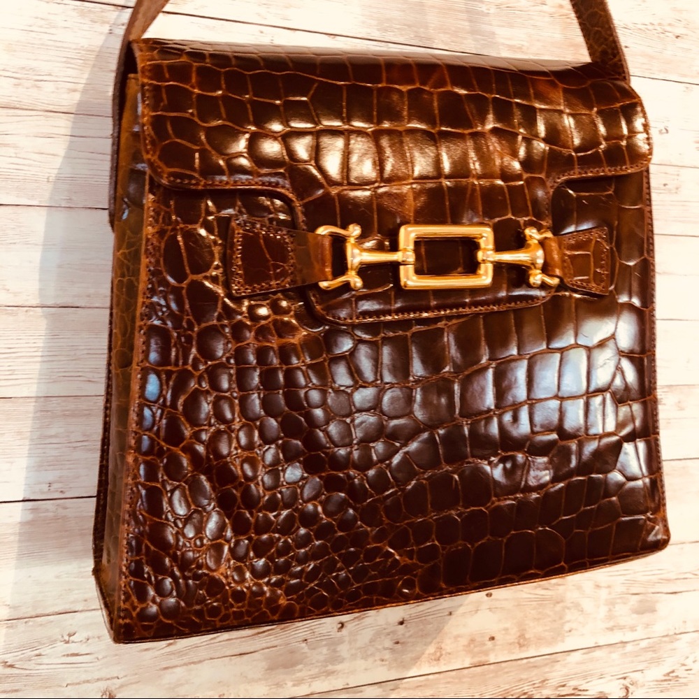 Vintage faux croc embossed Brown purse EUC - Picture 3 of 7
